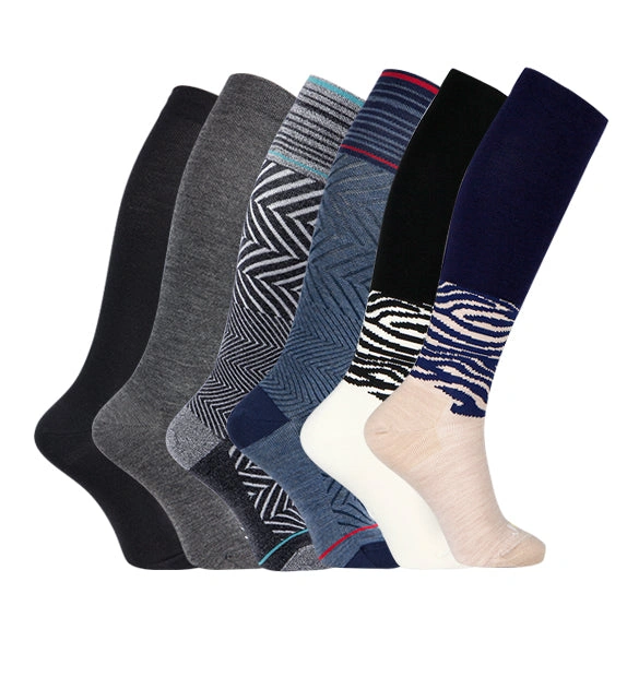 Zebra Stripe Compression Socks: 65% Merino Wool - Ultimate Comfort & Support (6 Pack)
